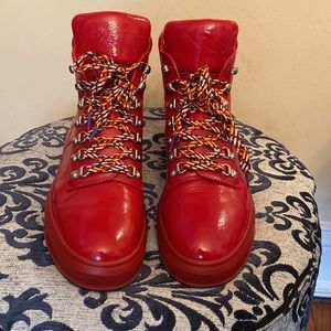 Red CHANEL Lace Up Sneaker Boots SS Winter 2019
